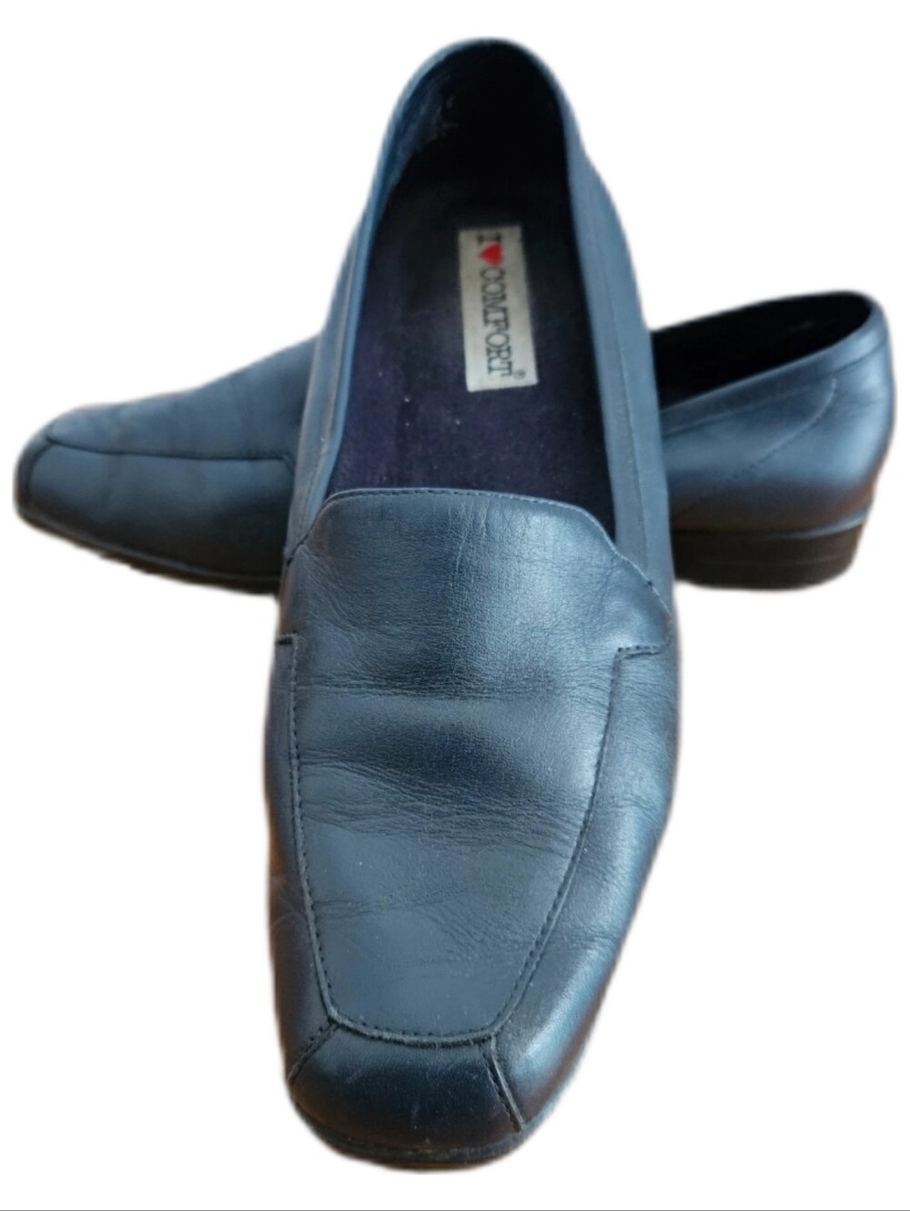 I Love Comfort Dark Navy Slip On Low Heel  Leather Loafers Size 7
